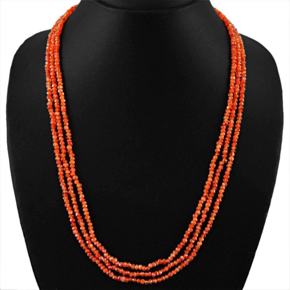 gemsmore:Orange Carnelian Necklace Natural Round Cut Beads - 3 Line