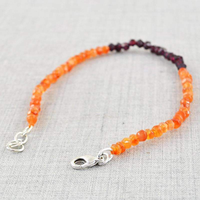 gemsmore:Orange Carnelian & Red Garnet Bracelet Natural Round Shape Faceted Beads