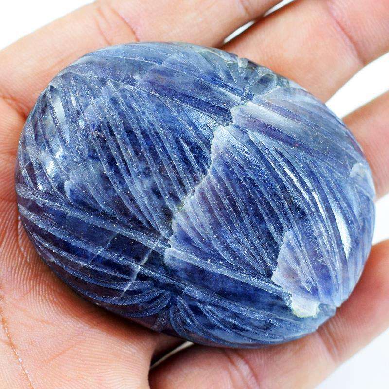 gemsmore:Oval Shape Iolite Hand Carved Cabochon