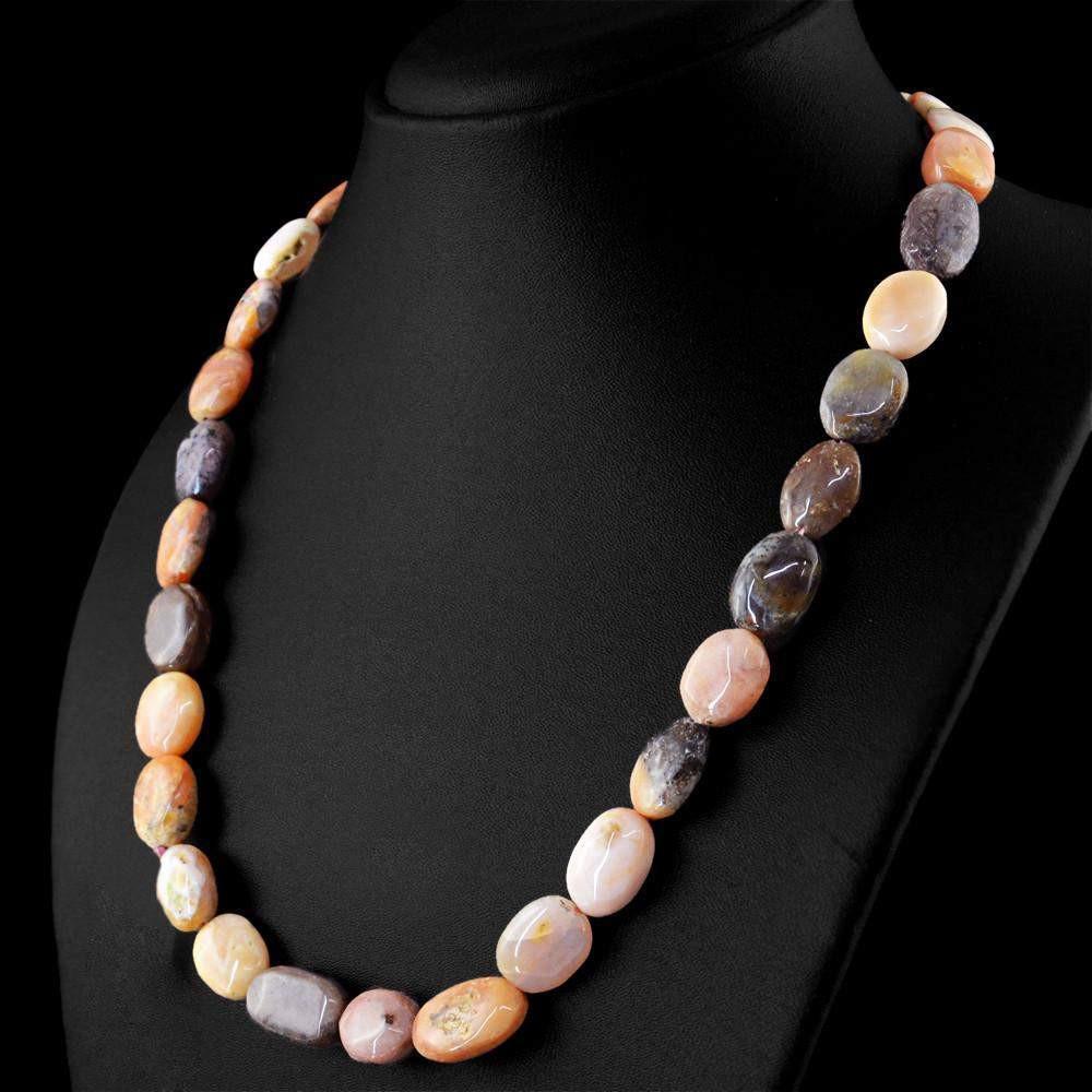 gemsmore:Oval Shape Pink Australian Opal Necklace Natural Untreated Beads