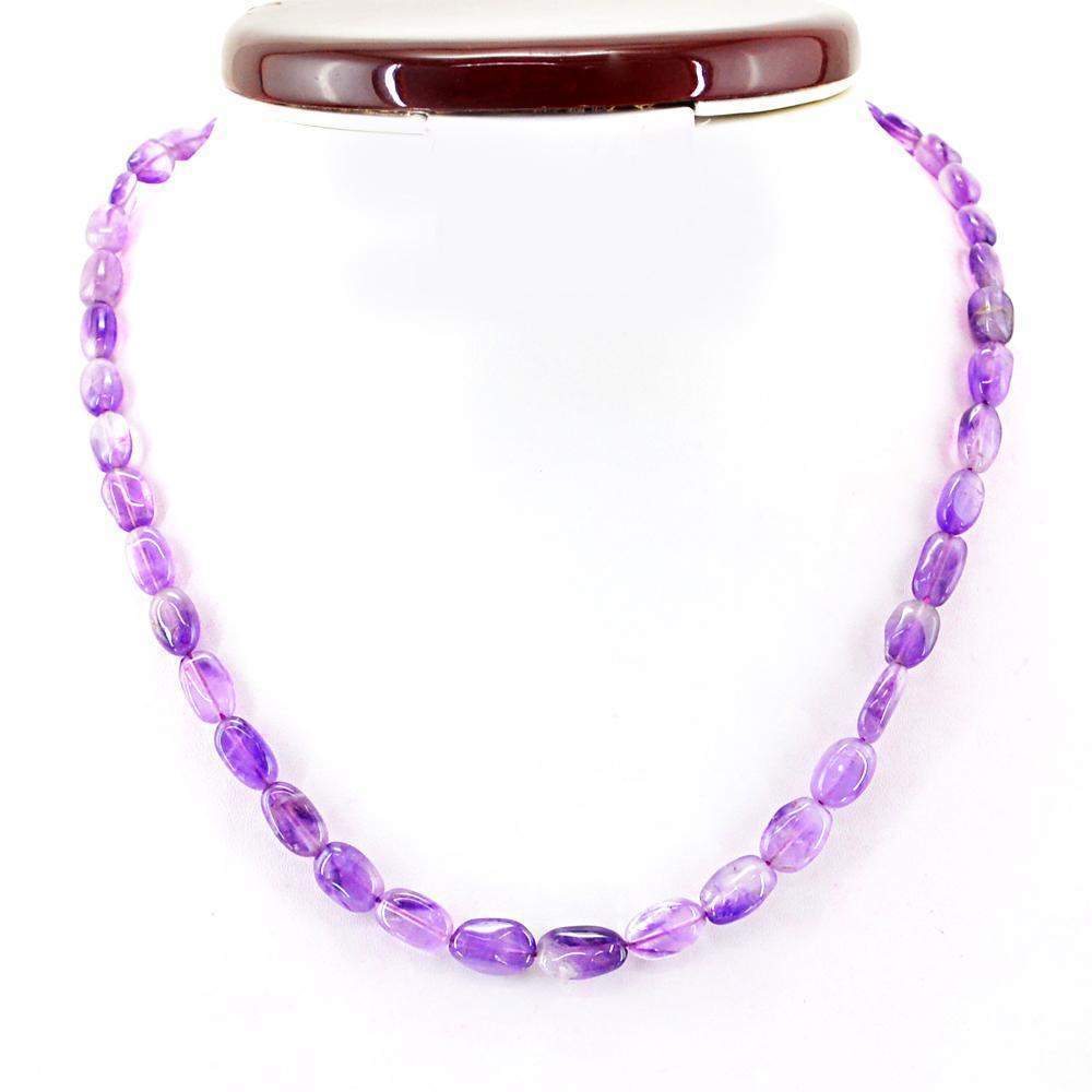 gemsmore:Oval Shape Purple Amethyst Necklace Natural Untreated Beads