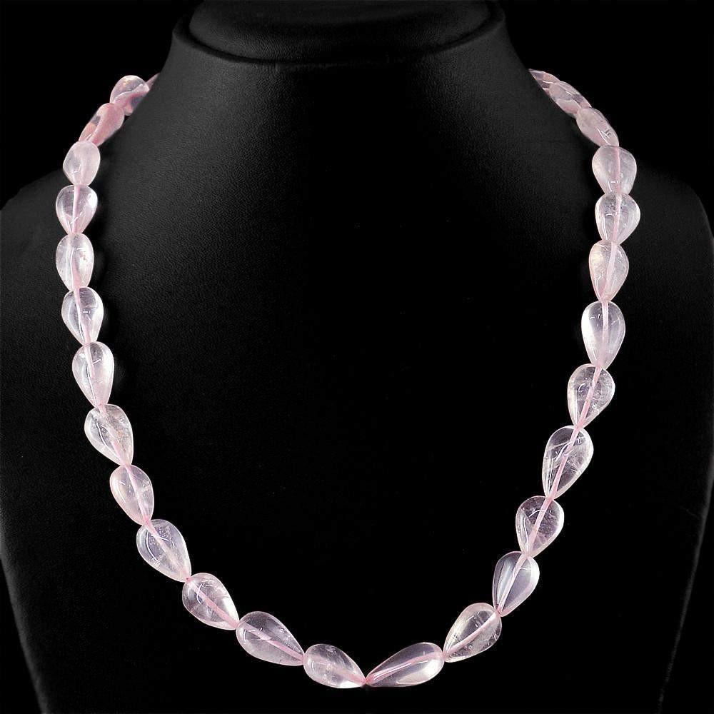 gemsmore:Pear Shape Pink Rose Quartz Necklace Natural Untreated Beads