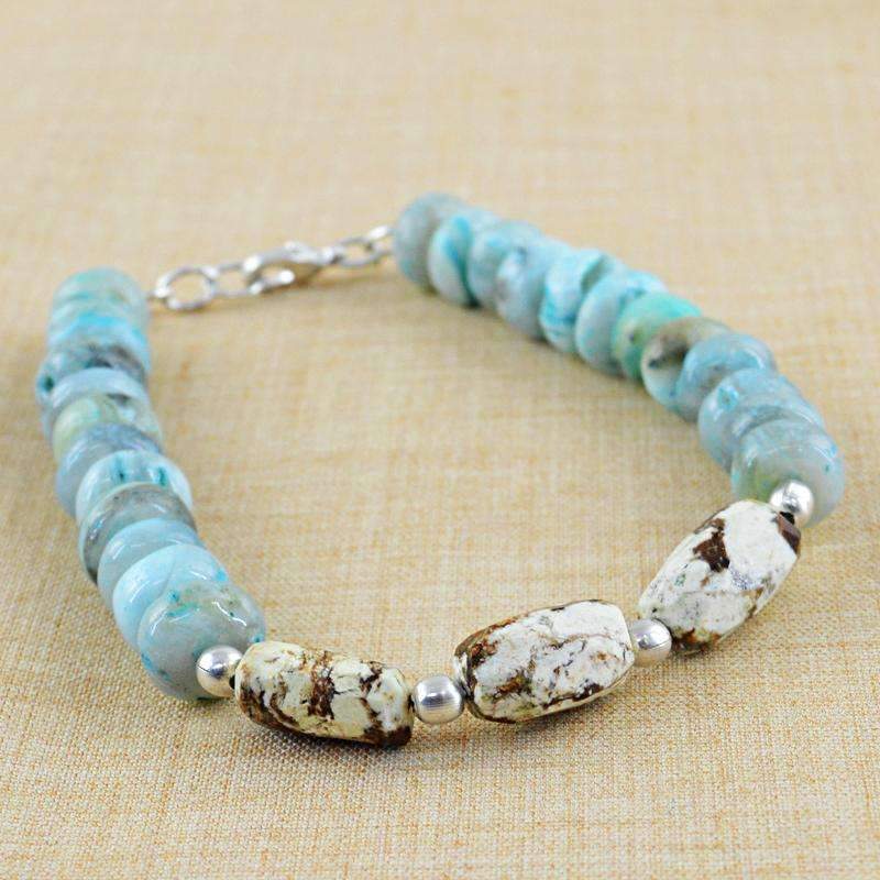 gemsmore:Peruvian Opal & Picture Jasper Beads Bracelet Natural Round Shape