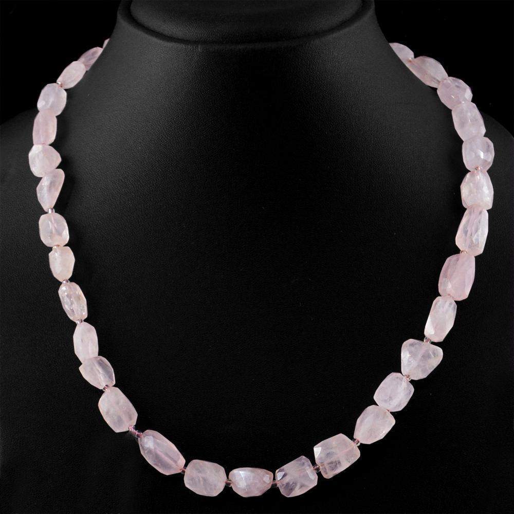 gemsmore:Pink Rose Quartz Necklace Natural Faceted Beads