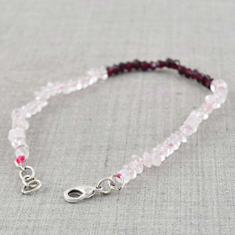 gemsmore:Pink Rose Quartz & Red Garnet Bracelet Natural Round Shape Faceted Beads