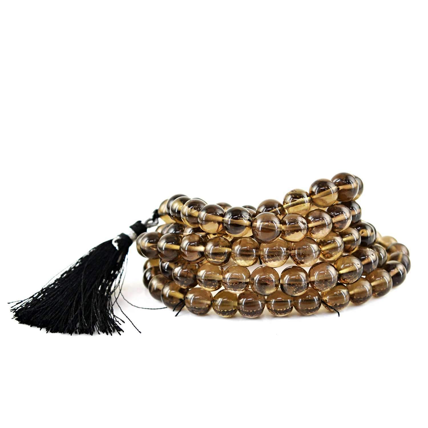 gemsmore:Prayer Mala Smoky Quartz Natural 108 Round Beads