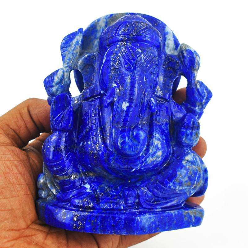 gemsmore:Premium Blue Lapis lazuli Crystal Carved Ganesha idol