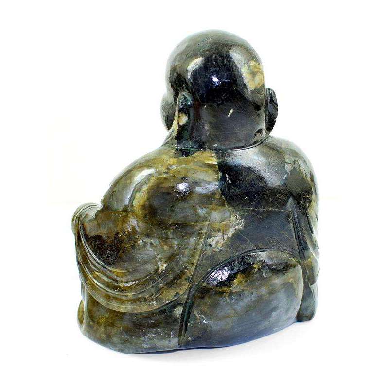 gemsmore:Premium Grade Labradorite Gemstone Carved Laughing Buddha Idol Statute