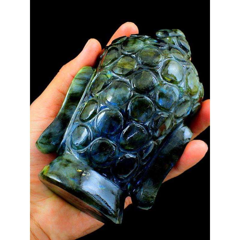 gemsmore:Premium Labradorite Gemstone Carved Lord Buddha Head Idol Statute