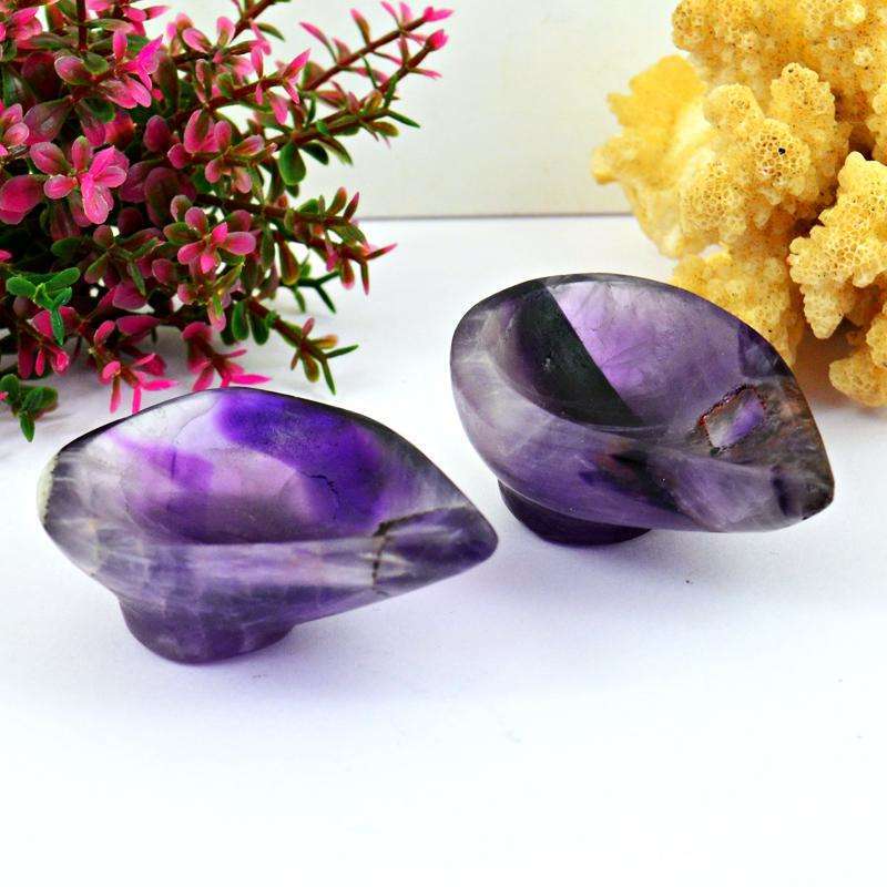 gemsmore:Purple Amethyst Carved Healing Oil Lamp Set