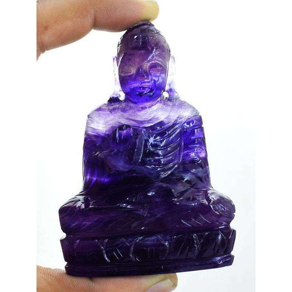 gemsmore:Purple Fluorite Carved Lord Buddha Idol Statue