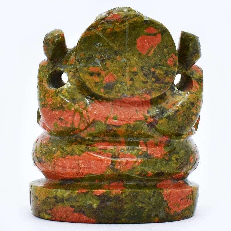 gemsmore:Rare Hand Carved Blood Green Unakite Lord Ganesha Idol