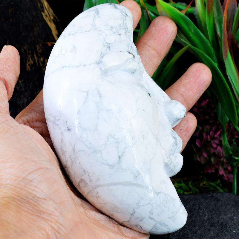 gemsmore:Rare White Howlite Hand Carved Moon Face