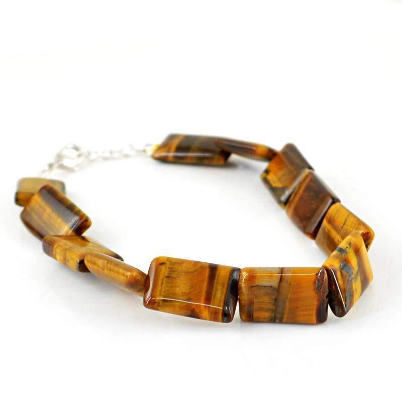 gemsmore:Rectangular Shape Golden Tiger Eye Bracelet Natural Untreated Beads