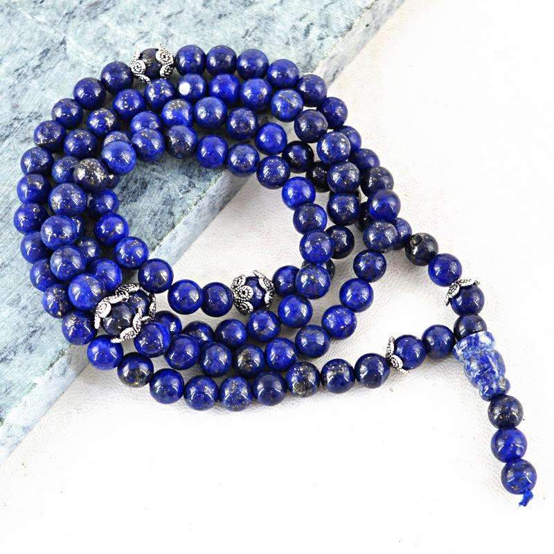 gemsmore:Round 108 Beads Necklace Natural Blue Lapis Lazuli Prayer Mala