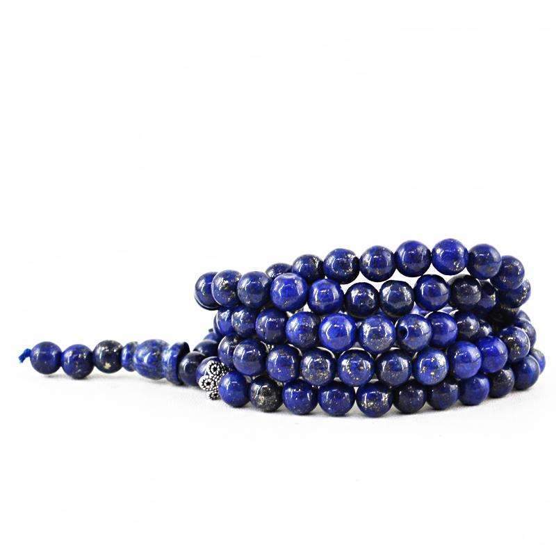 gemsmore:Round 108 Beads Necklace Natural Blue Lapis Lazuli Prayer Mala