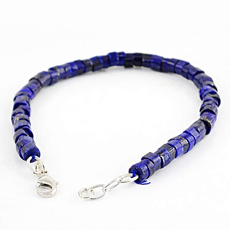 gemsmore:Round Shape Blue Lapis Lazuli Bracelet Natural Untreated Beads