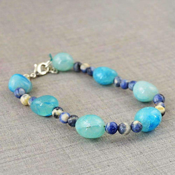 gemsmore:Round Shape Blue Onyx & Blue Sodalite Bracelet Natural Untreated Beads