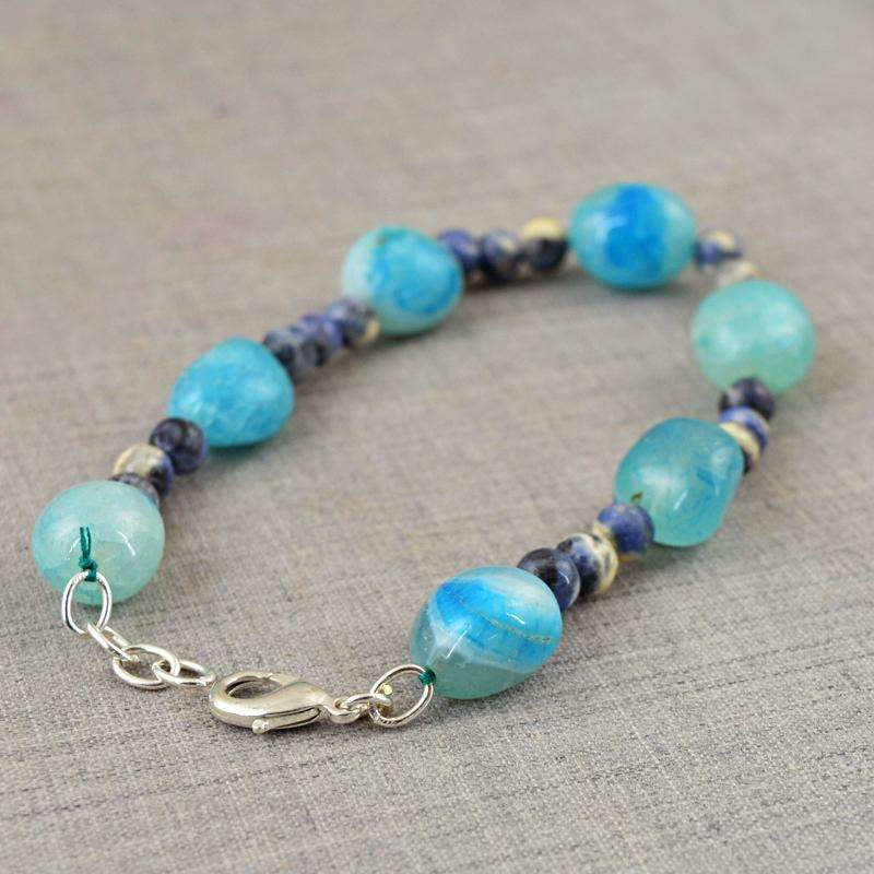 gemsmore:Round Shape Blue Onyx & Blue Sodalite Bracelet Natural Untreated Beads