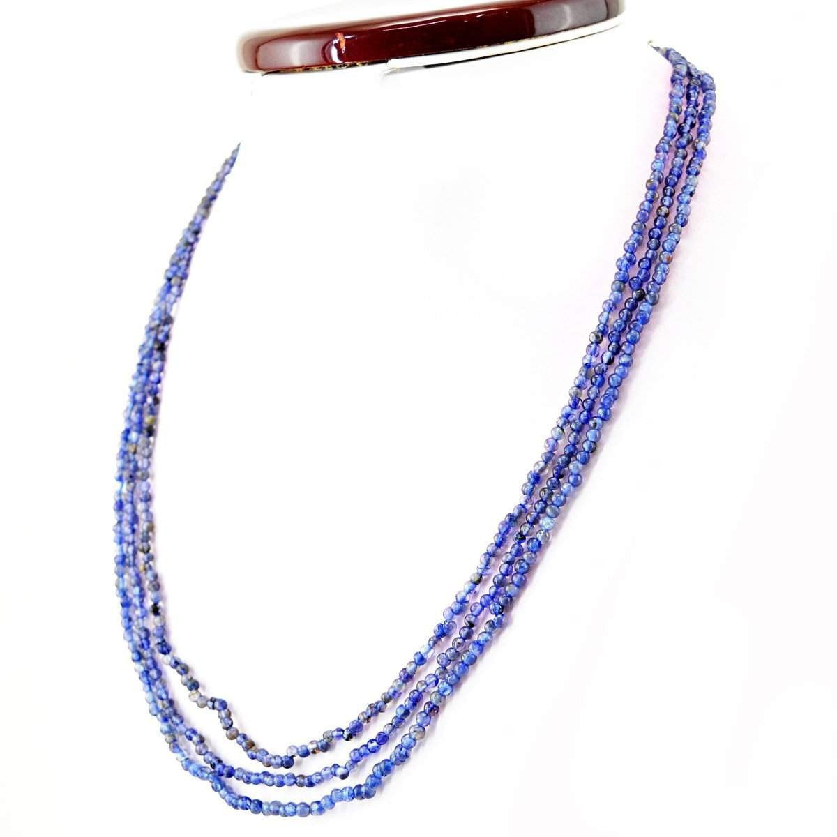 gemsmore:Round Shape Blue Tanzanite Necklace Natural 3 Line Untreated Beads