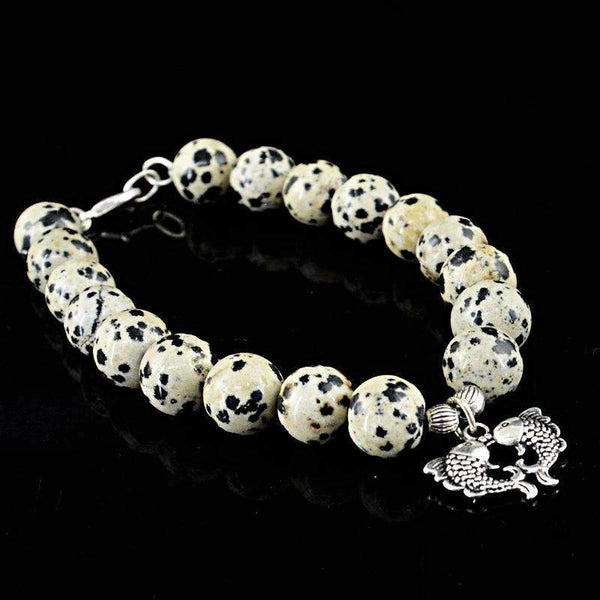 gemsmore:Round Shape Dalmatian Jasper Bracelet - Natural Untreated Beads
