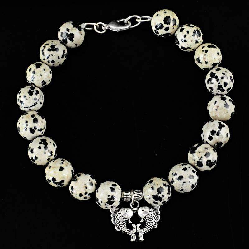 gemsmore:Round Shape Dalmatian Jasper Bracelet - Natural Untreated Beads