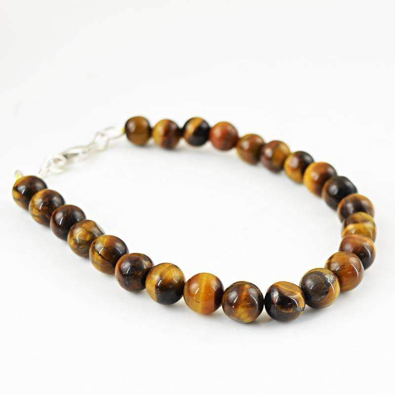 gemsmore:Round Shape Golden Tiger Eye Bracelet Natural Untreated Beads