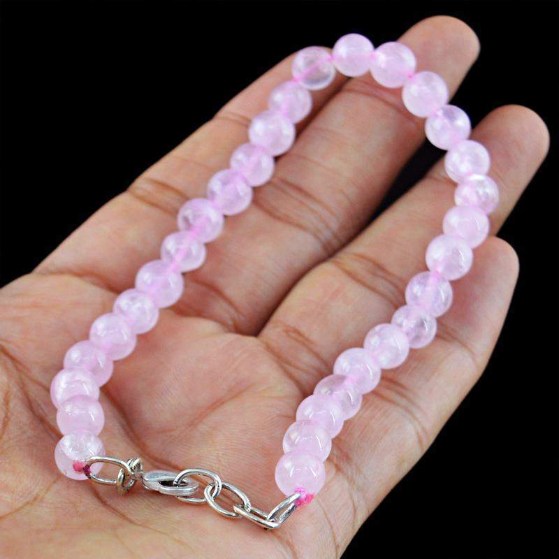 gemsmore:Round Shape Pink Rose Quartz Bracelet Natural Untreated Beads