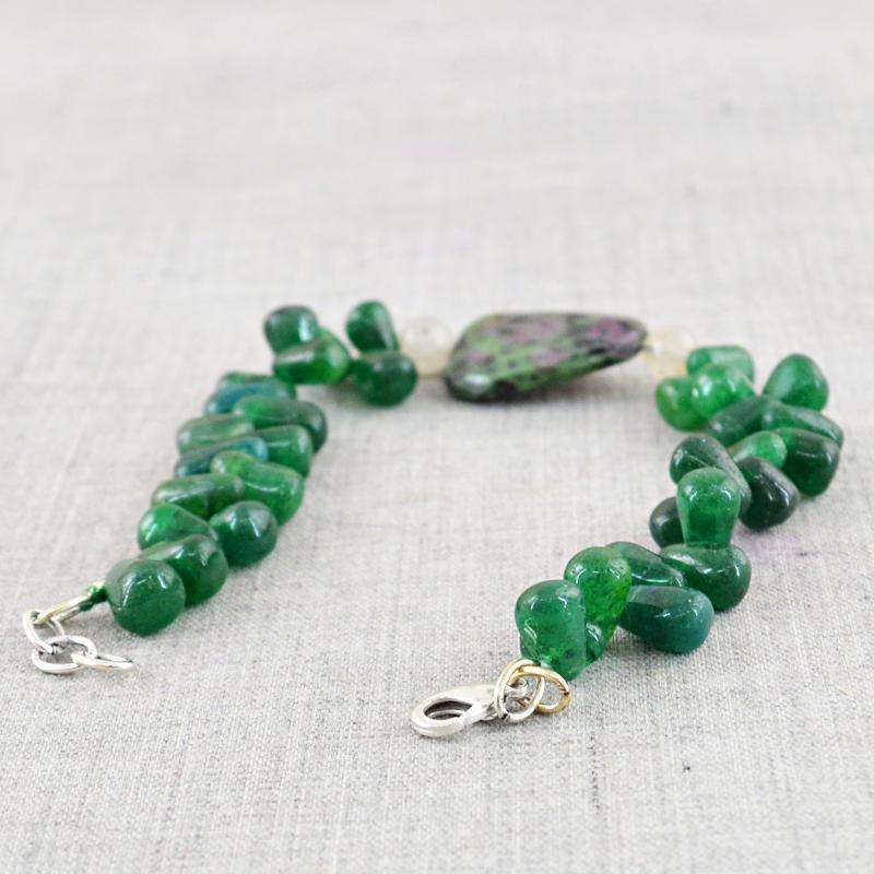 gemsmore:Ruby Ziosite & Green Jade Bracelet Natural Untreated Beads