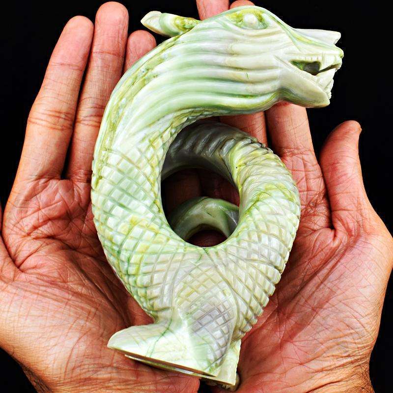 gemsmore:Serpentine Detailed Hand Carved Big Size Dragon