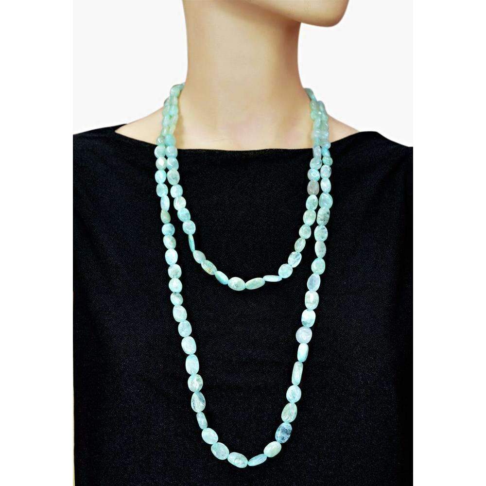 gemsmore:Single Strand Blue Aquamarine Necklace Natural Oval Shape Beads