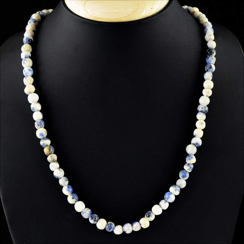 gemsmore:Single Strand Blue Sodalite Necklace Natural Round Shape Beads