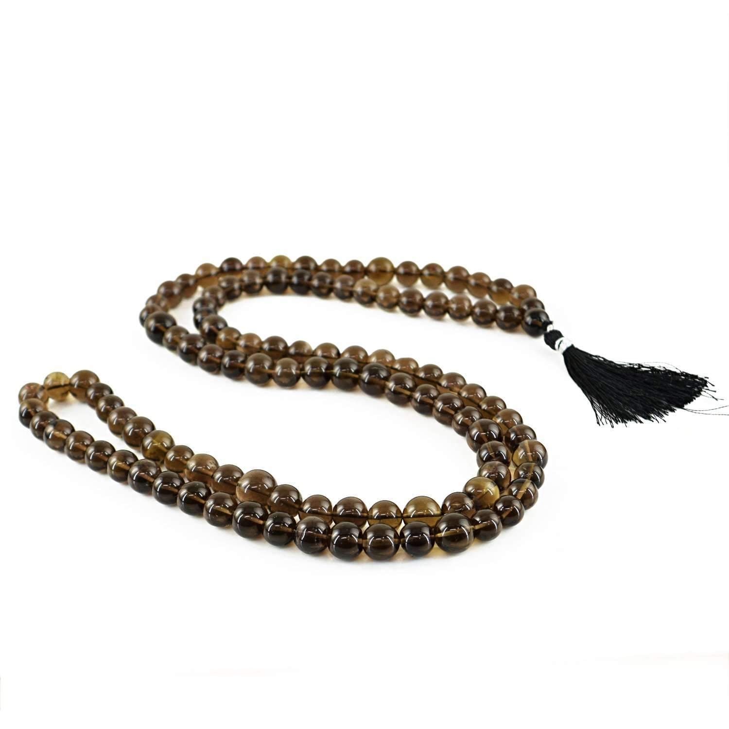 gemsmore:Smoky Quartz Prayer Mala Natural Untreated 108 Beads Necklace