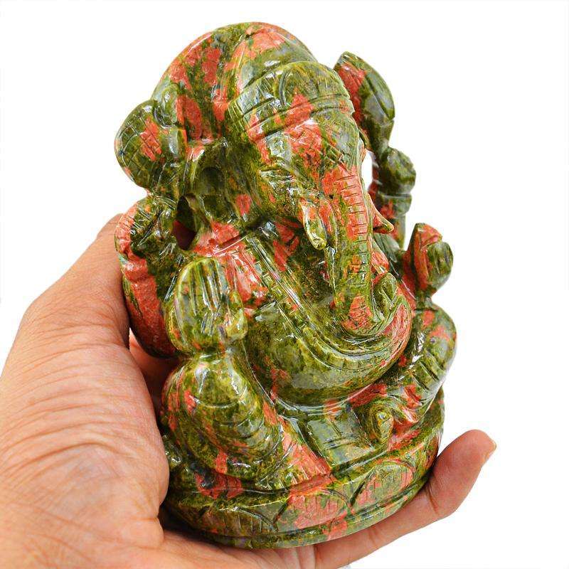 gemsmore:SOLD OUT : Exclusive Blood Green Unakite Lord Ganesha Idol