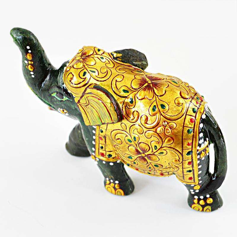 gemsmore:SOLD OUT :  Exclusive Enamel Painted Green Jade Elephant