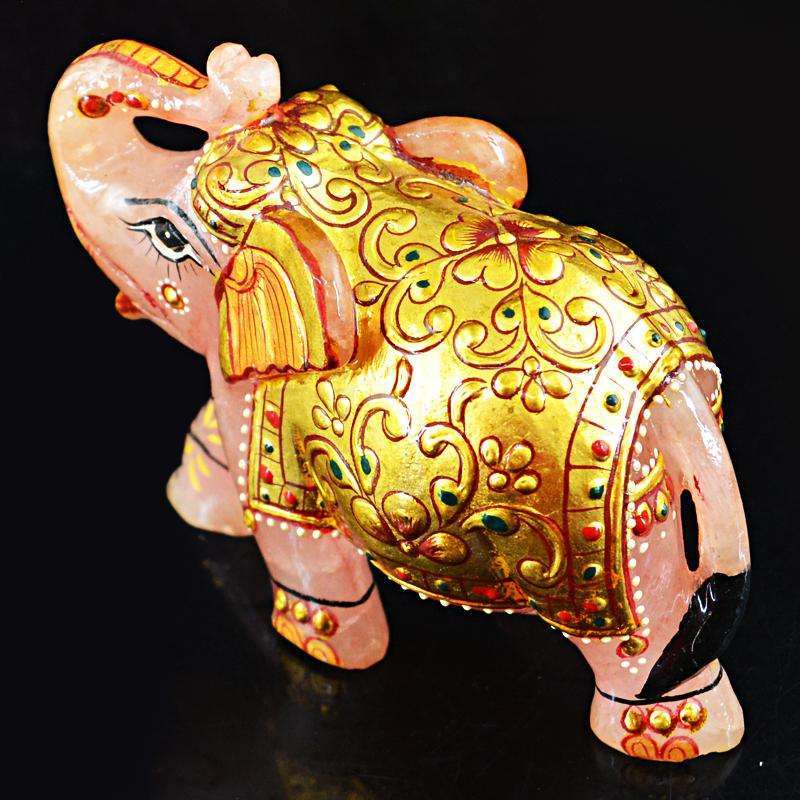 gemsmore:SOLD OUT :  Exclusive Enamel Painted Rose Quartz Elephant