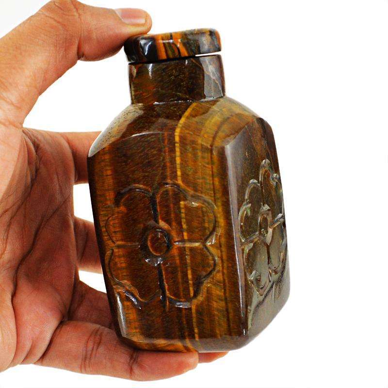 gemsmore:SOLD OUT : Exclusive Golden Tiger Eye Carved Perfume Bottle