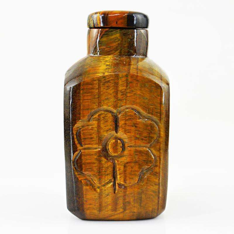 gemsmore:SOLD OUT : Exclusive Golden Tiger Eye Carved Perfume Bottle