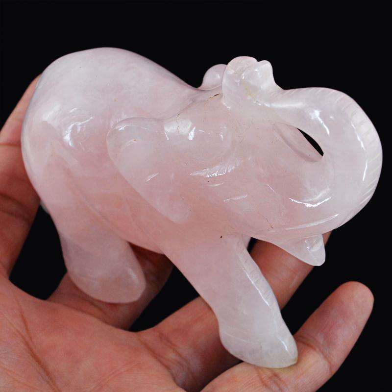 gemsmore:SOLD OUT :  Genuine Pink Rose Quartz Elephant