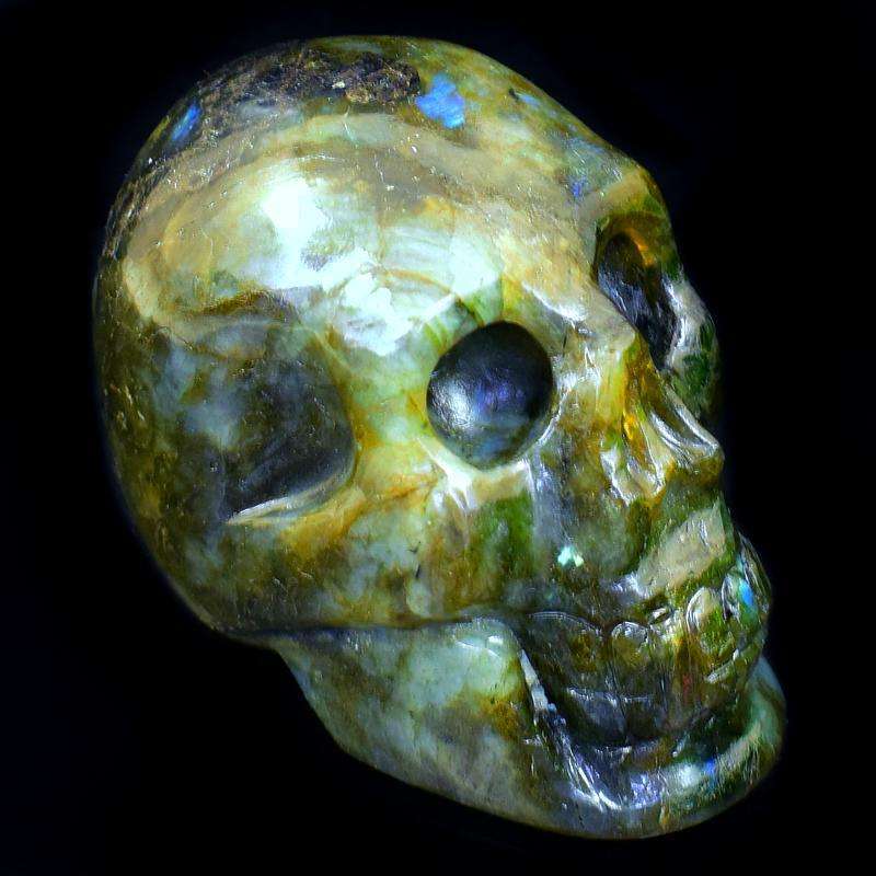 gemsmore:Stunning Amazing Flash Labradorite Carved Human Skull