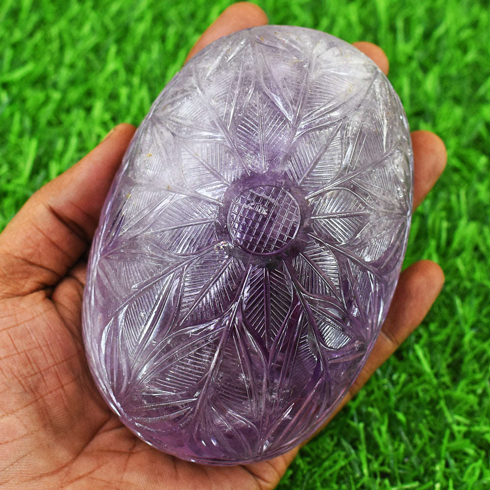 gemsmore:Stunning Amethyst Hand Carved Genuine Crystal Gemstone Carving Mughal Carved Gem