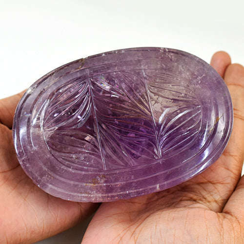 gemsmore:Stunning Amethyst Hand Carved Genuine Crystal Gemstone Carving Mughal Carved Gem