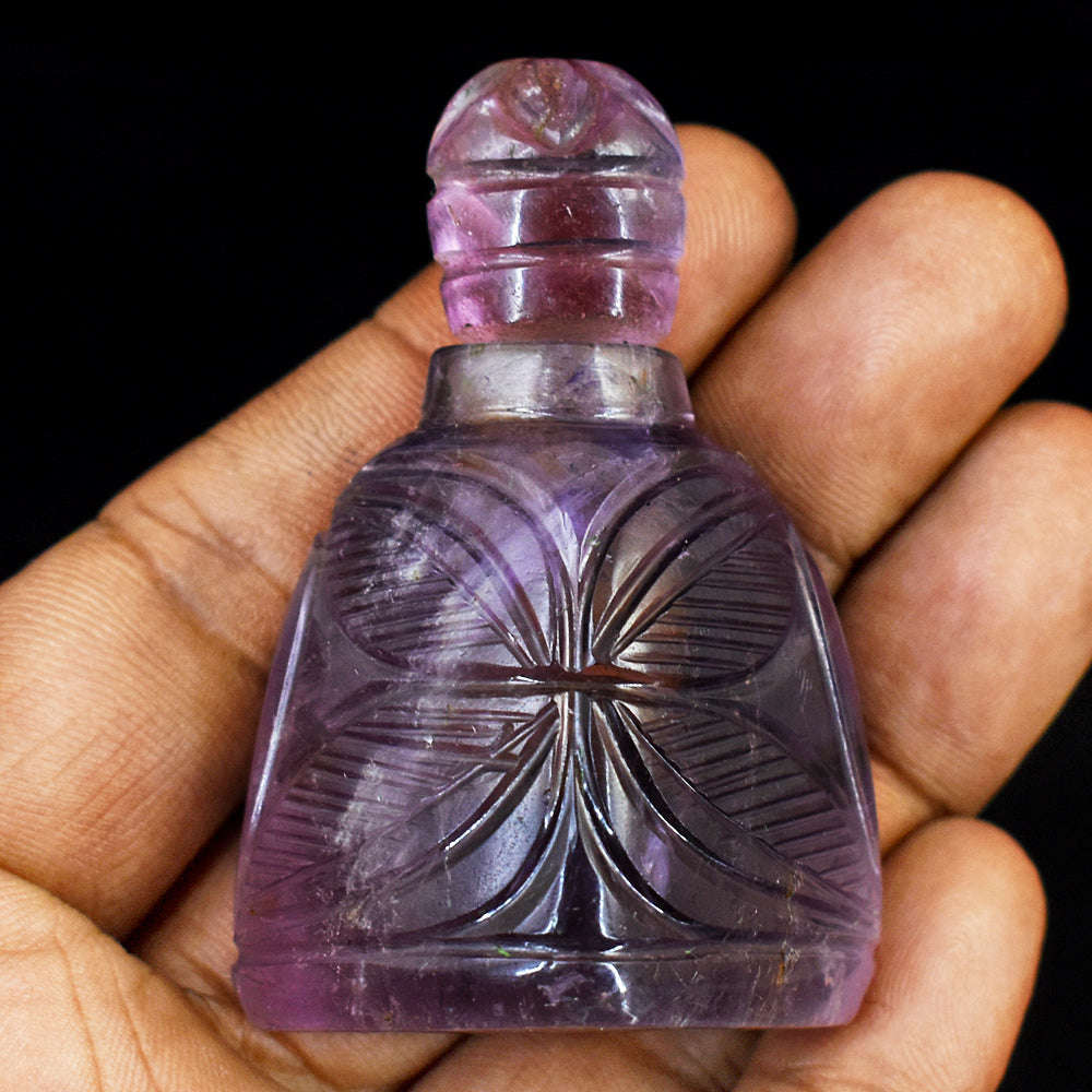 gemsmore:Stunning Amethyst  Hand Carved Genuine Crystal Gemstone Carving Perfume Bottle