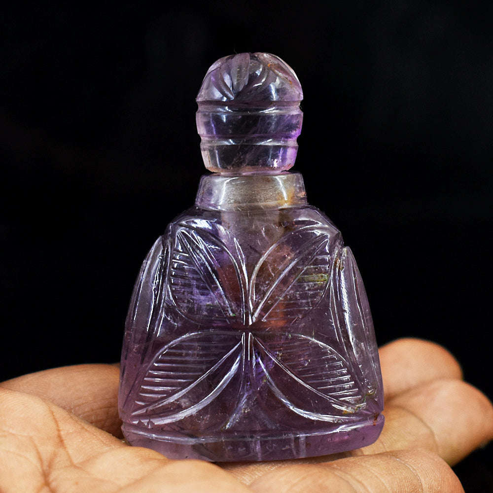 gemsmore:Stunning Amethyst  Hand Carved Genuine Crystal Gemstone Carving Perfume Bottle