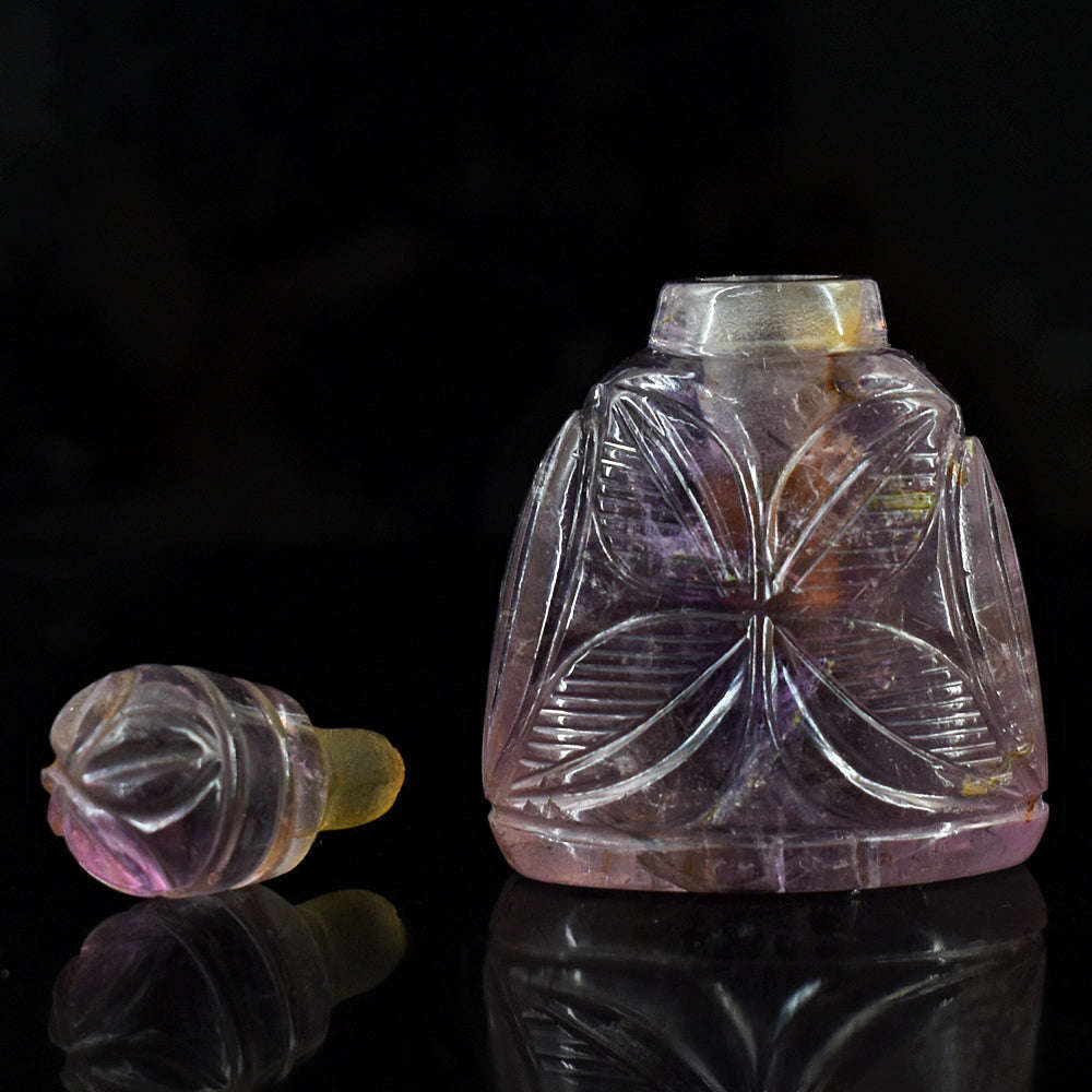 gemsmore:Stunning Amethyst  Hand Carved Genuine Crystal Gemstone Carving Perfume Bottle