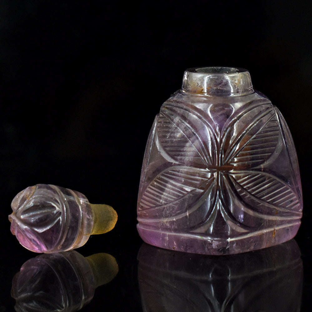 gemsmore:Stunning Amethyst  Hand Carved Genuine Crystal Gemstone Carving Perfume Bottle