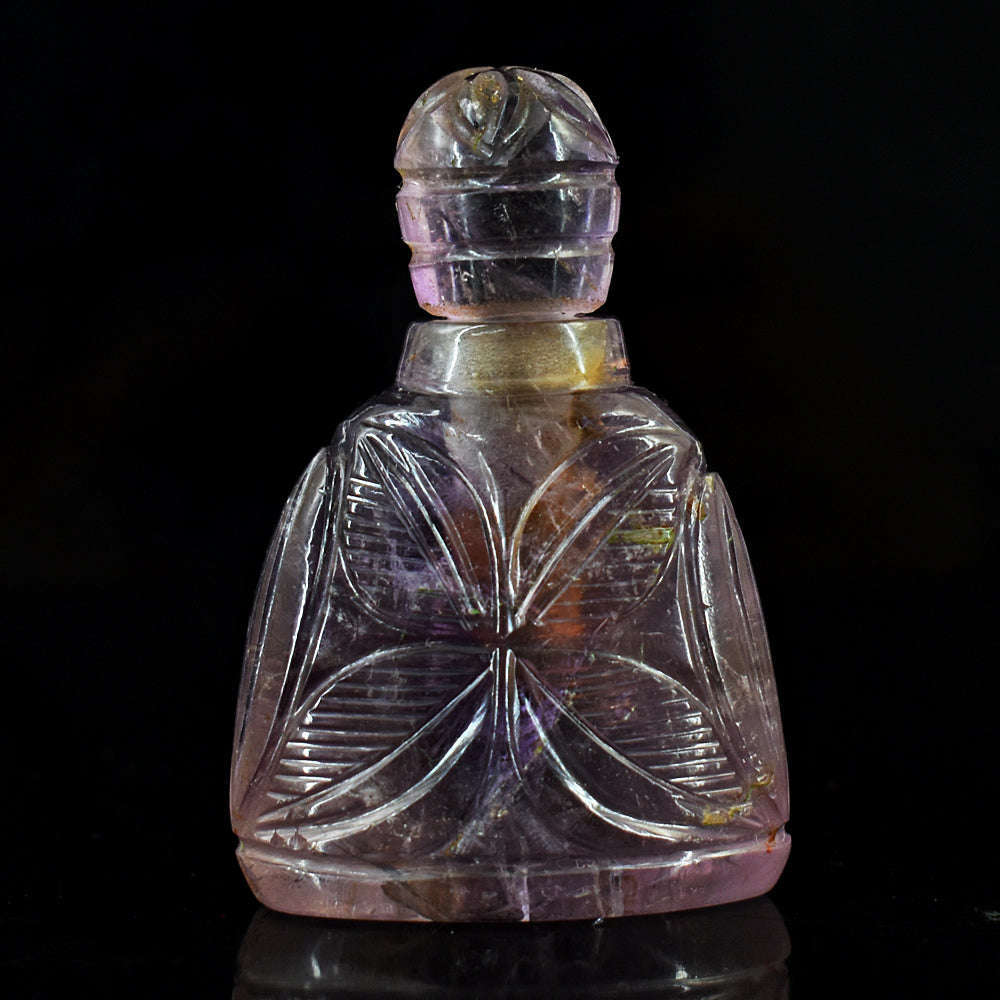 gemsmore:Stunning Amethyst  Hand Carved Genuine Crystal Gemstone Carving Perfume Bottle