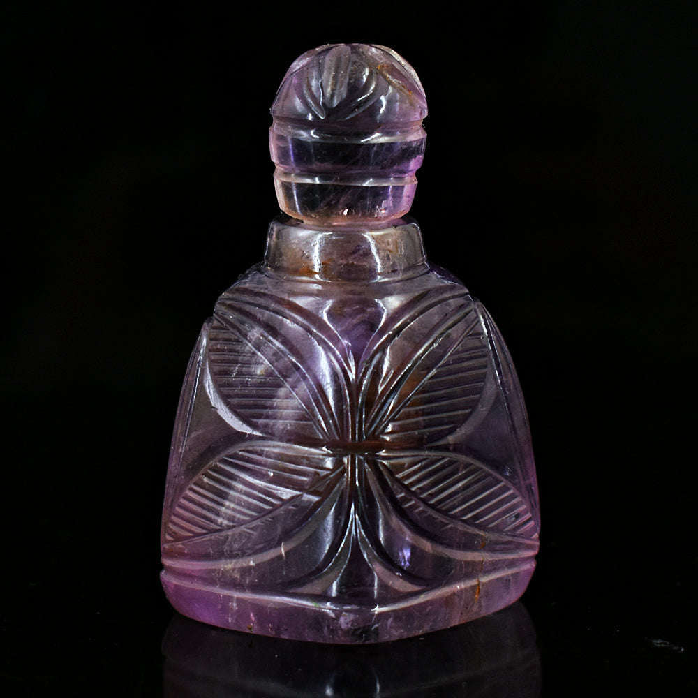 gemsmore:Stunning Amethyst  Hand Carved Genuine Crystal Gemstone Carving Perfume Bottle