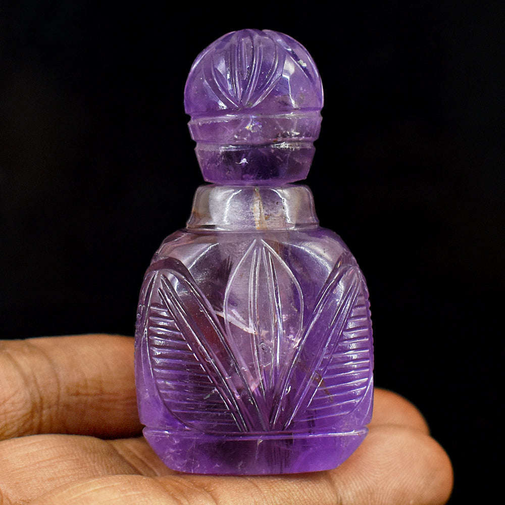 gemsmore:Stunning Amethyst  Hand Carved Genuine Crystal Gemstone Carving Perfume Bottle