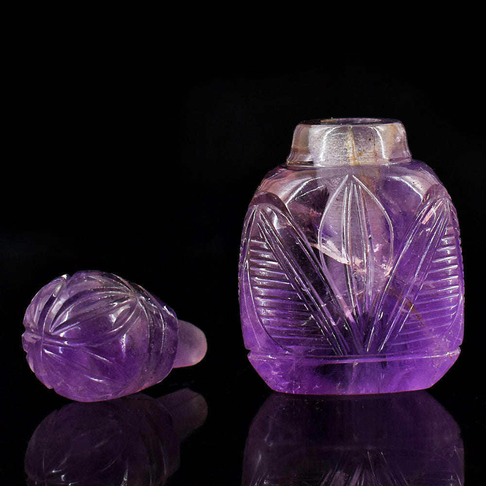 gemsmore:Stunning Amethyst  Hand Carved Genuine Crystal Gemstone Carving Perfume Bottle